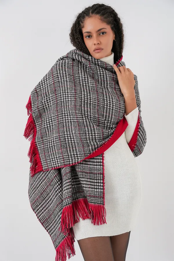 Kadın Yumuşak Dokulu Kalın Şal Atkı 15951 - Kırmızı