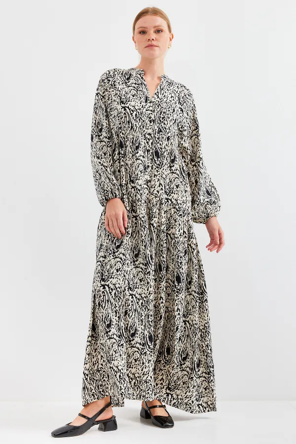 Robe hijab en viscose noire à motifs pour femme 2423