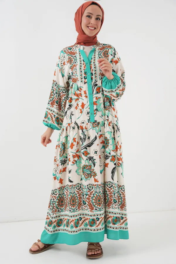 Robe hijab à motifs authentiques 2423 - Verte 2