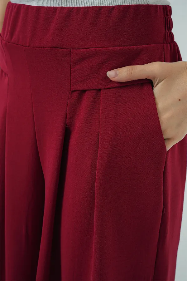 Women's Wide Leg Pleated Trousers 6718 - Red