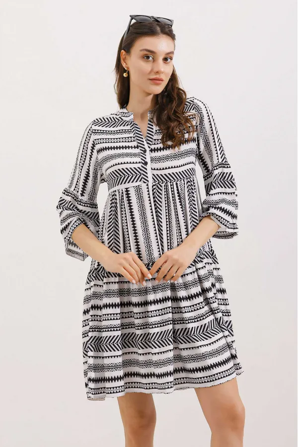 1975 ETHNIC PATTERNED DRESS - Black