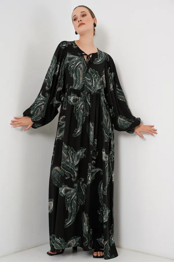 Kadın Balon Kol Uzun Tesettür Elbise 2464 - Y.Yeşil