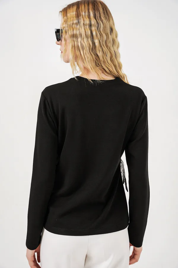 Kadın Fular Detaylu Uzun Kol Bluz 40000 - Siyah