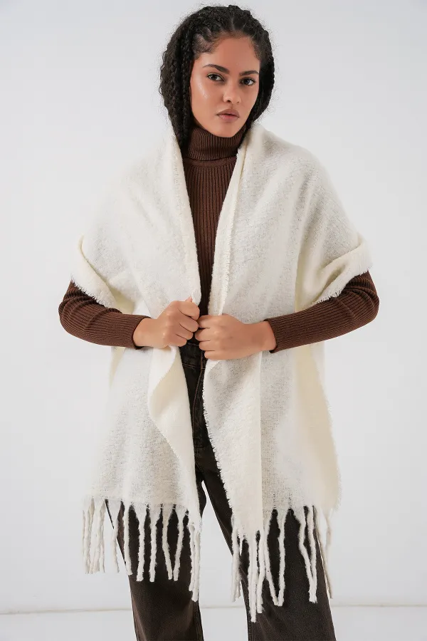Women's Soft Textured Thick Shawl Scarf 15951 - Ecru