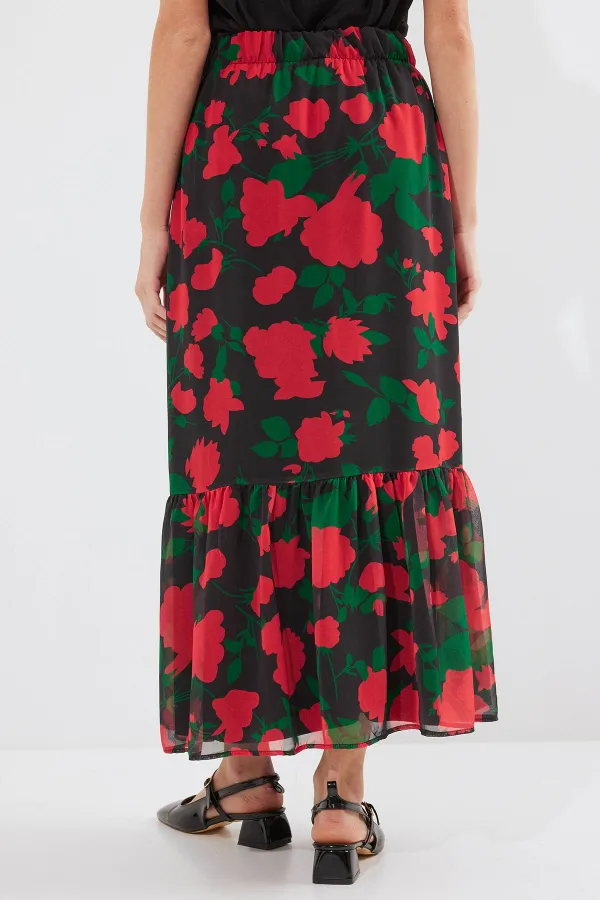 8010 Patterned Chiffon Skirt - F. Black