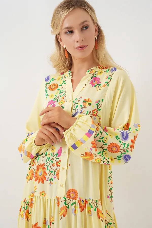 Robe hijab à motifs authentiques 2423 - A.Sarı