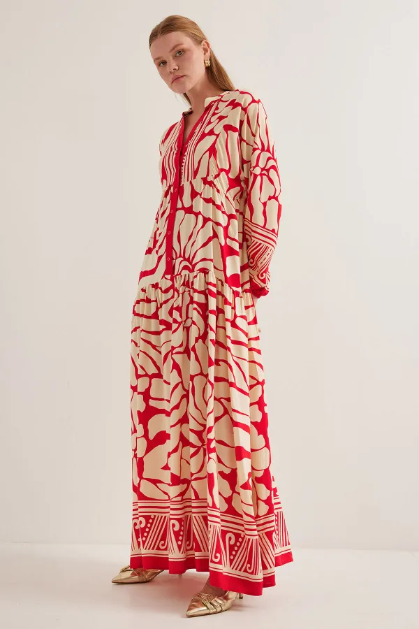 Robe hijab en viscose rouge beige pour femme 2423