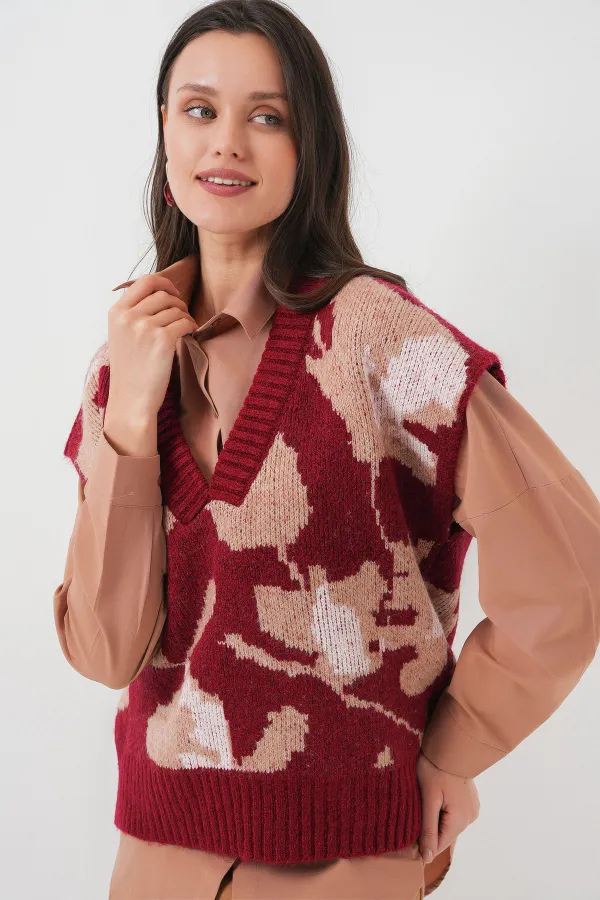 15923 Women's Oversize Knit Sweater - Burgundy