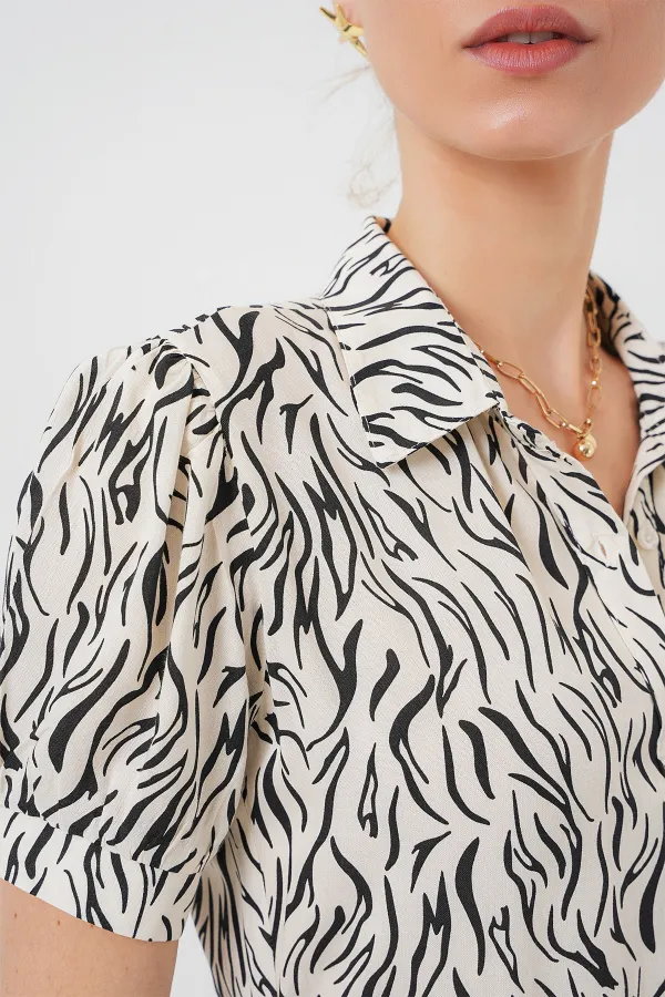 2213 Kısa Kol Viskon Elbise - C.Beyaz