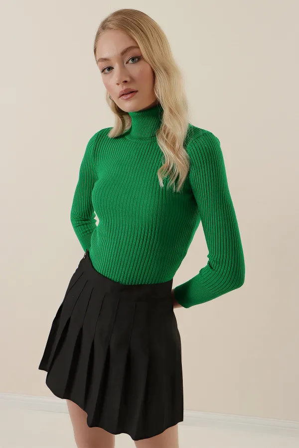Pull à col roulé en maille 10311 - Vert foncé