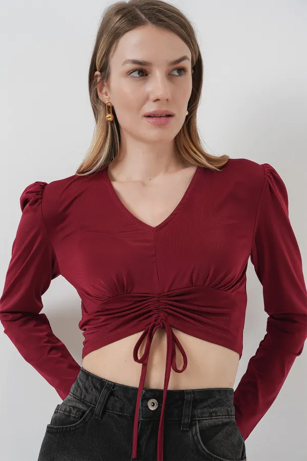 936 Sandy Crop Bluz - Bordo