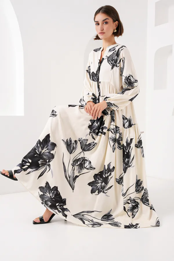 Robe hijab à motifs authentiques 2423 - Crème foncée