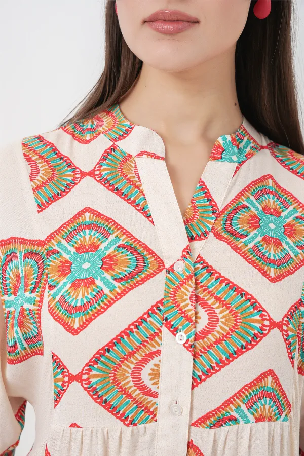 Robe longue hijab à motifs pour femme 2585 - Beige