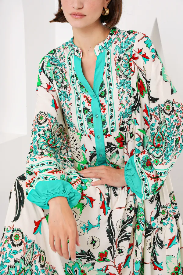 Robe hijab à motifs authentiques 2423 - Verte