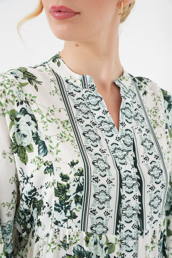 Robe hijab en viscose verte, blanche et bleu marine pour femme, référence 2423