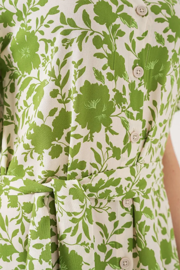 Kadın Kısa Kol Desenli Elbise 2560 - E.Yeşil