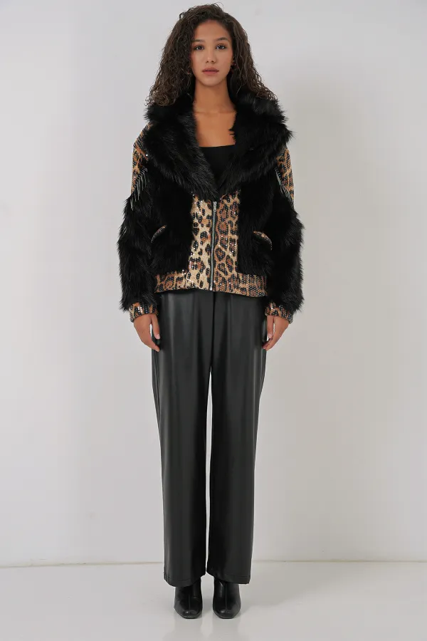 Manteau en fourrure pelucheuse 5209 - Noir