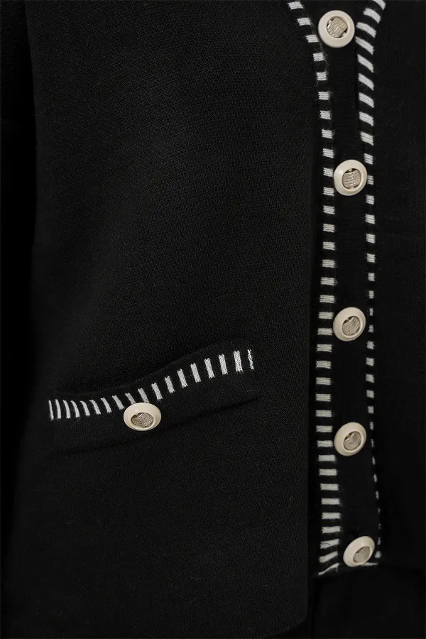 Women's Embroidered Knitwear Cardigan Trousers Two-Piece Suit 15963 - Black