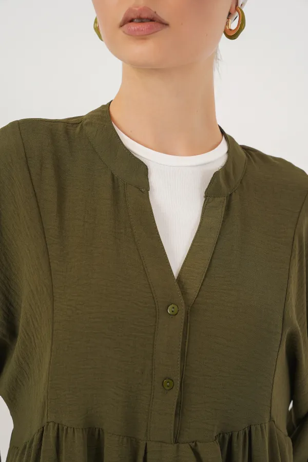 Kadın Uzun Tesettür Elbise 2525 - Haki