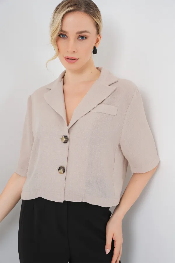Veste courte en lin 0706 - Beige