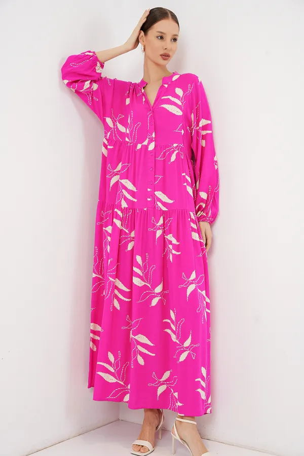 Robe longue hijab à motifs pour femme 2585 - Fuchsia clair