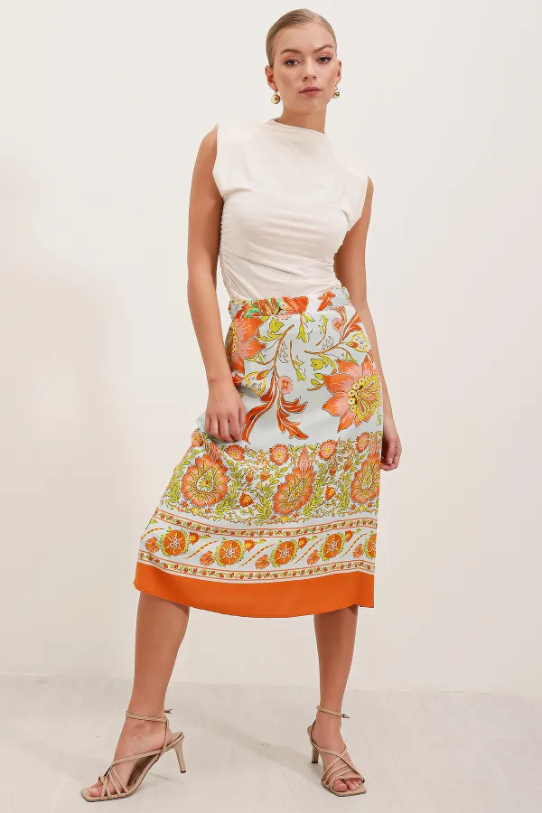 Jupe midi à motifs 1899 - Orange