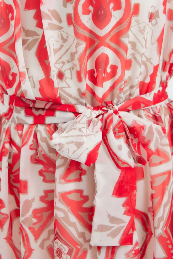 Robe en mousseline à manches zéro et à motifs 2501 - Rouge