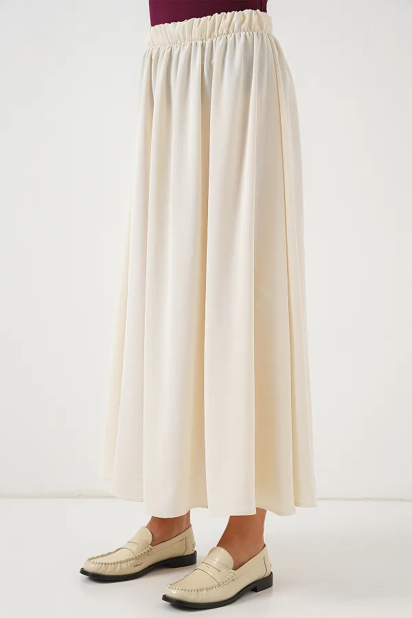 Kadın Uzun Ayrobin Etek 8050 - Krem