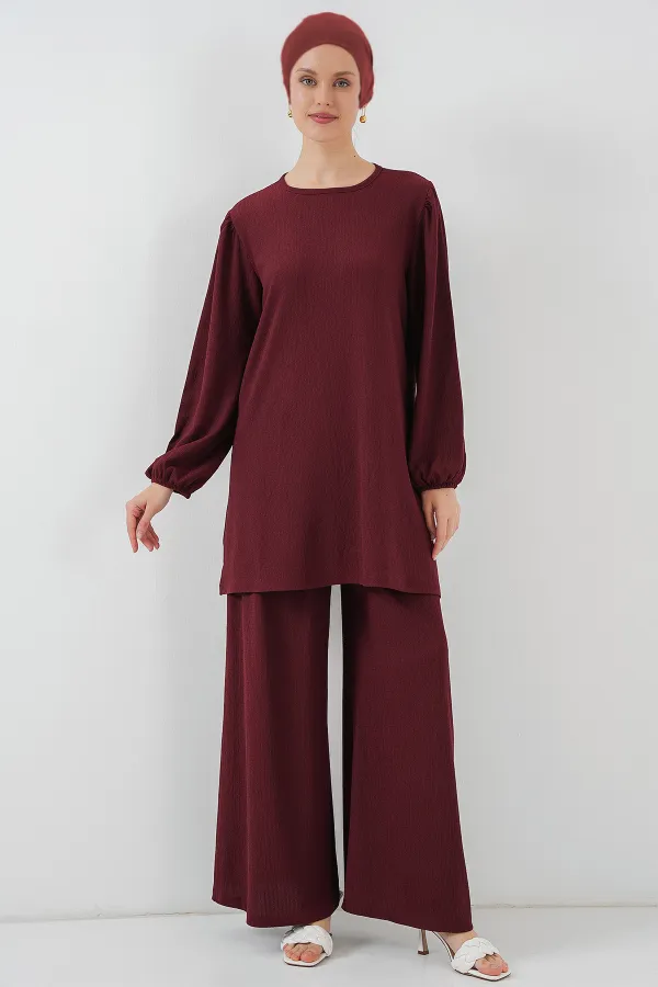 Ensemble tunique et pantalon pour femme 6663 - Rouge bordeaux