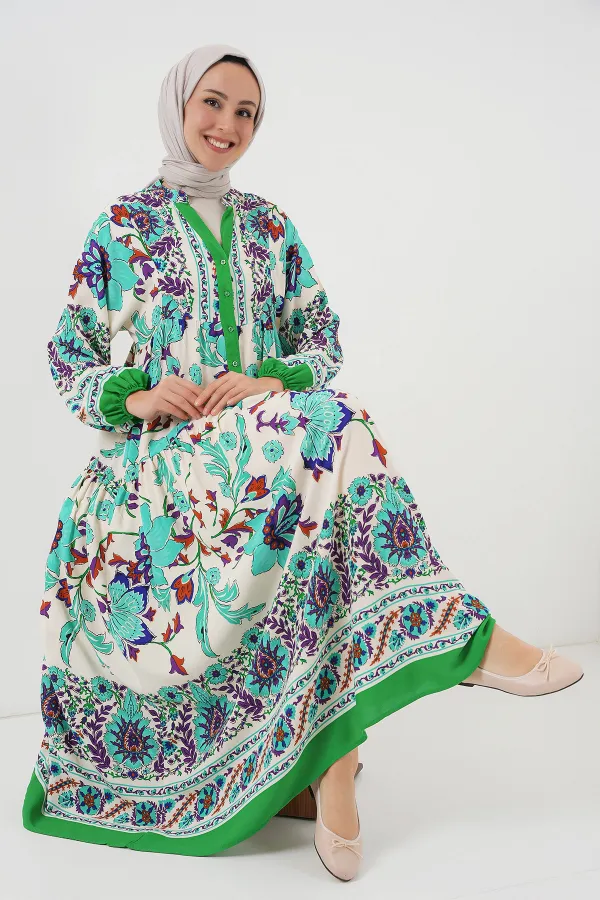 Robe hijab à motifs authentiques 2423 - Vert 1