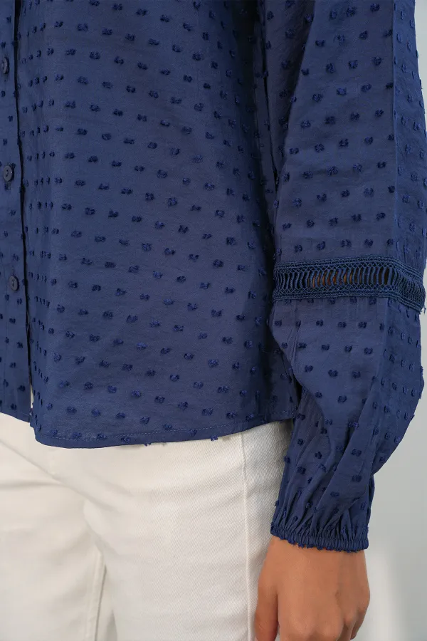 Kadın Oversize Desenli Gömlek 20379 - Lacivert Kadın Oversize Desenli Gömlek 20379 - Lacivert