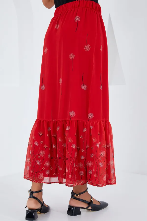 Jupe en mousseline rouge à motifs pour femme 8010