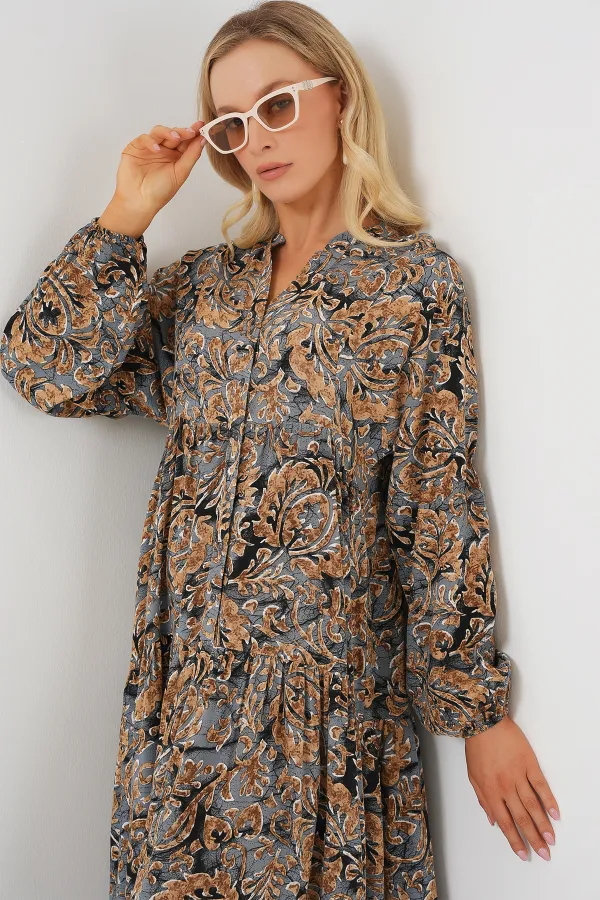 Robe hijab à motifs authentiques 2423 - Gris clair