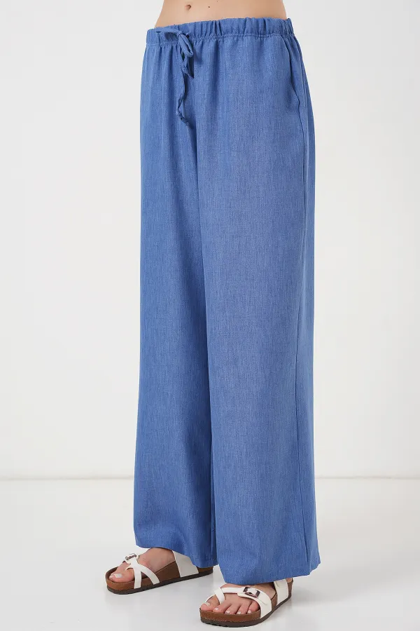 Women's Wide Leg Linen Trousers 6735 - Indigo