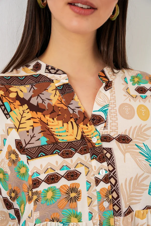 Robe longue hijab à motifs pour femme 2585 - Marron clair