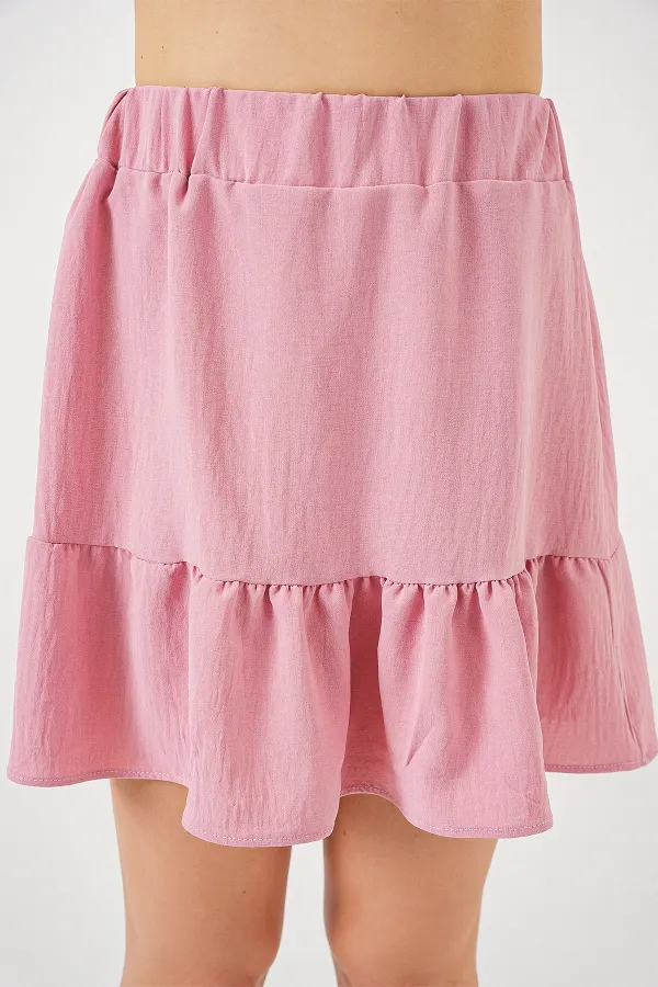 Kadın Ayrobin Mini Etek 8054 - Pudra