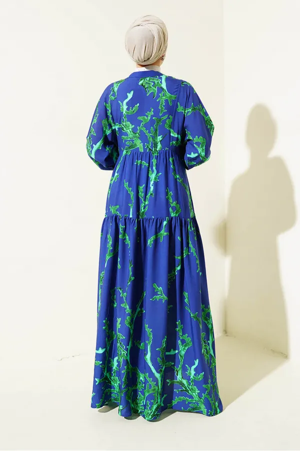Robe hijab à motifs authentiques 2423 - Bleu marine