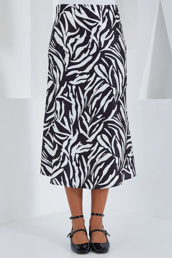 Jupe en satin à motifs noirs et blancs pour femme 15806