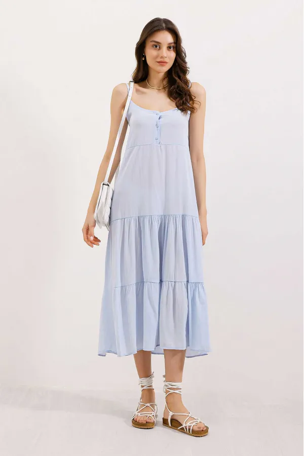 Robe midi à bretelles 2403 - Bleue