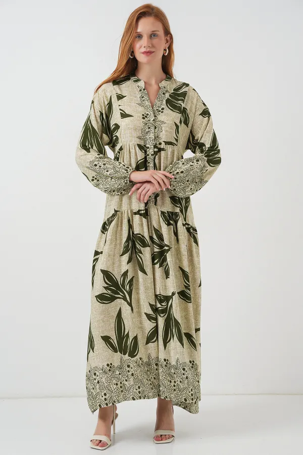 Robe longue hijab à motifs pour femme 2585 - Vert E.