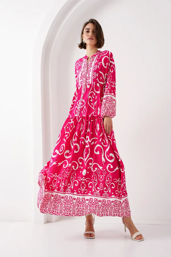 Robe hijab à motifs authentiques 2423 - L. Fuchsia