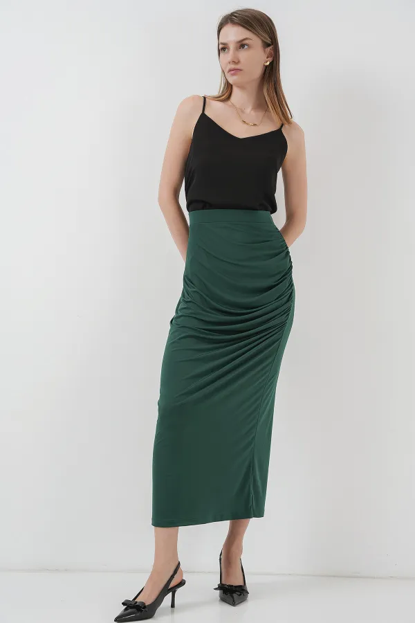Jupe midi froncée 8035 - Vert émeraude