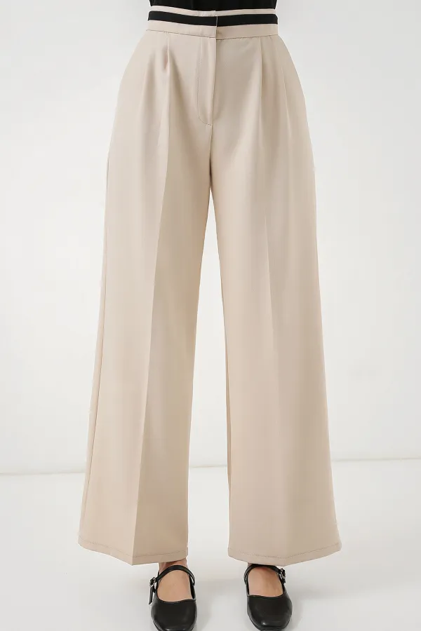 Pantalon large en tissu pour femme 30088 - Crème