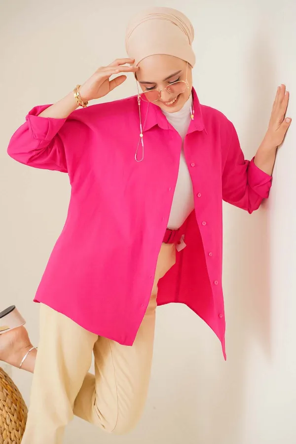 103901 Oversize Basic Hijab Shirt - Dark Pink