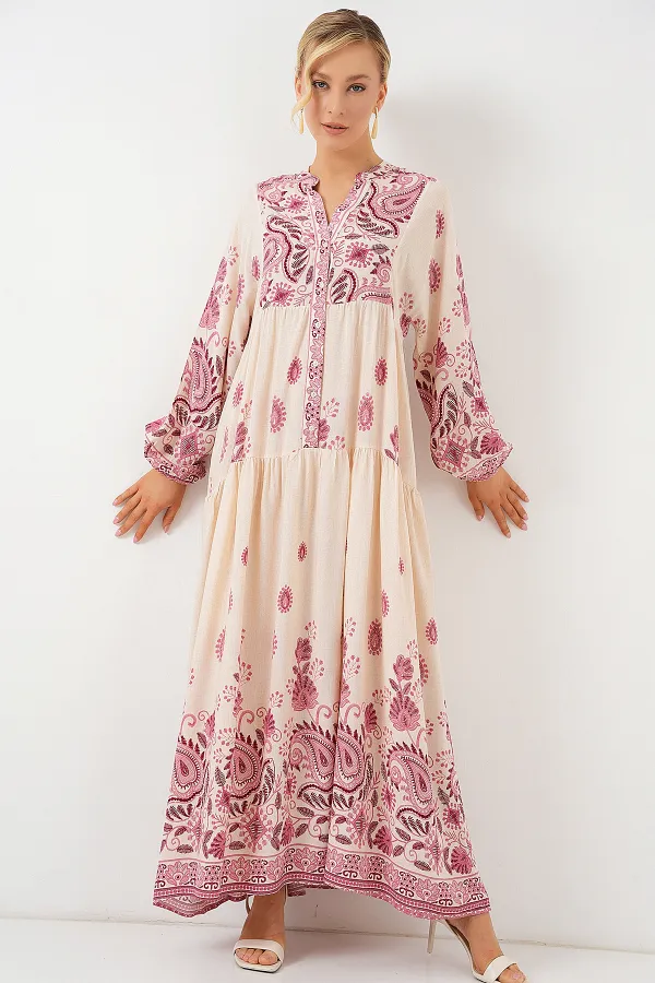 Robe hijab à motifs authentiques 2423 - Bordeaux 1