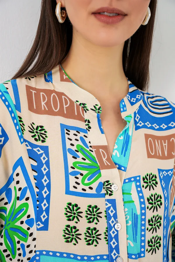 Kadın Desenli Uzun Tesettür Elbise 2585 - A. Turkuaz