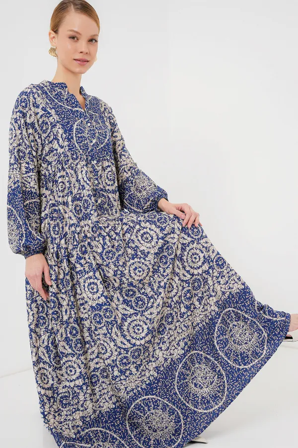 Robe hijab à motifs authentiques 2423 - Bleu marine 7