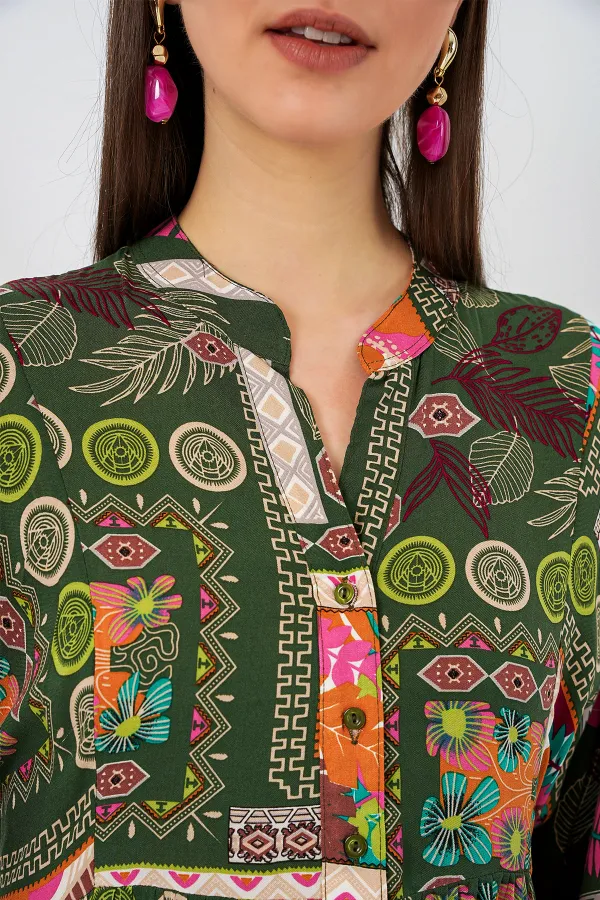 Robe longue hijab à motifs pour femme 2585 - Vert foncé