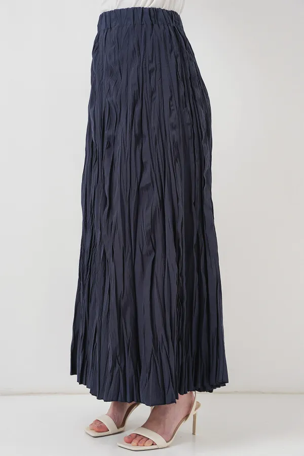 Jupe longue froissée pour femme 8042 - Bleu marine