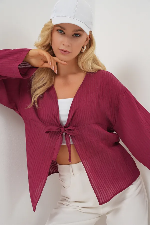 Women's Front Lace-Up Blouse 952 - Burgundy